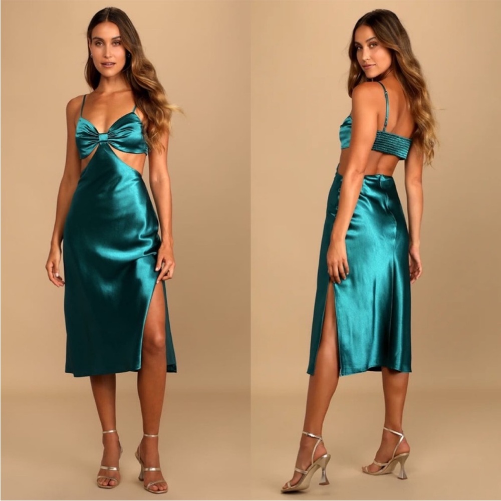 BNWT Lulu’s Need My Love Teal Blue Satin Cutout Midi Dress